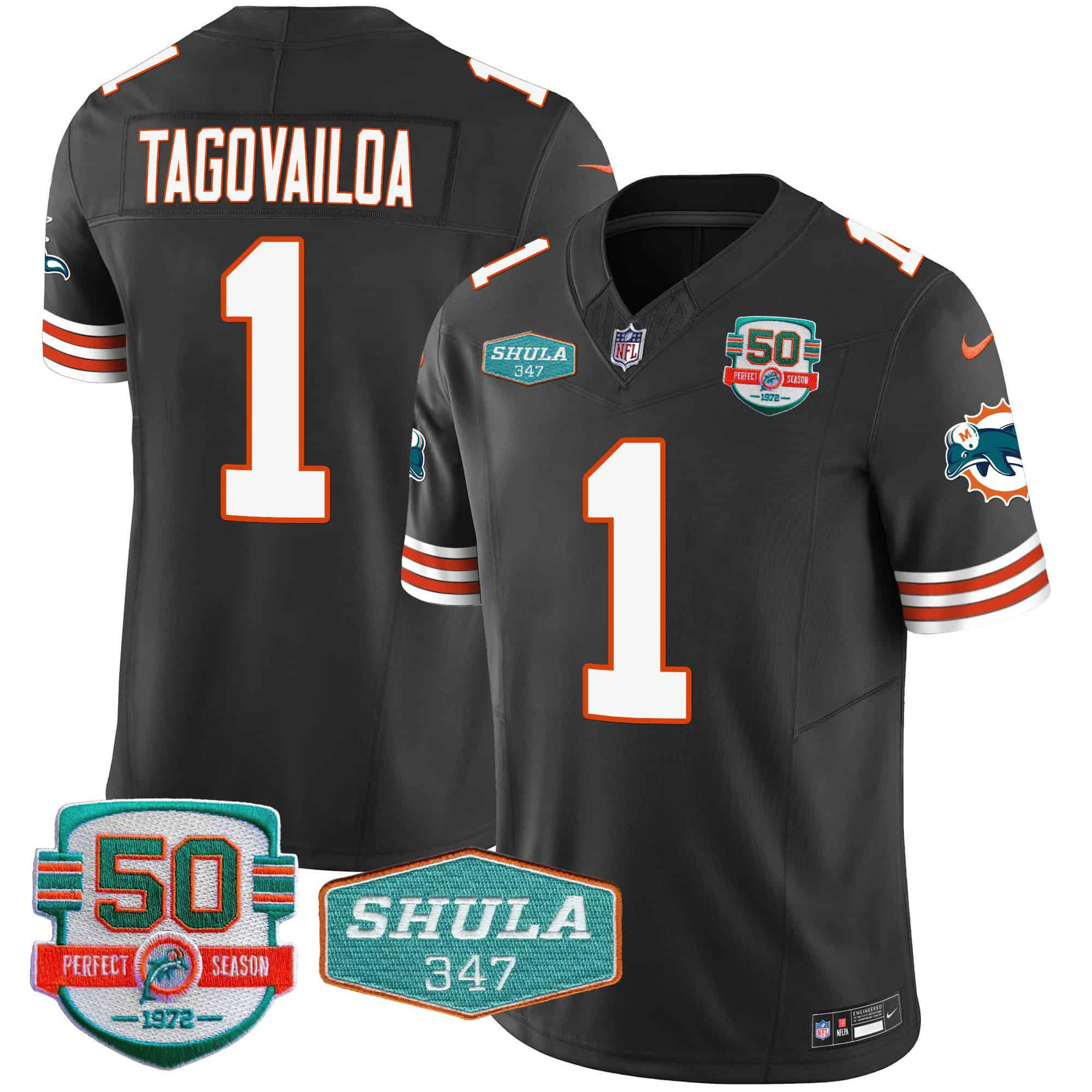 Men Miami Dolphins #1 Tagovailoa Black 2024 Nike Throwback Shula 347 Patch Vapor NFL Jersey style 1->indianapolis colts->NFL Jersey